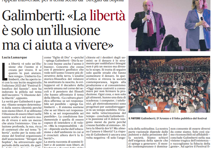 LIbertà, Galimberti “legge” la società e smonta l’illusione