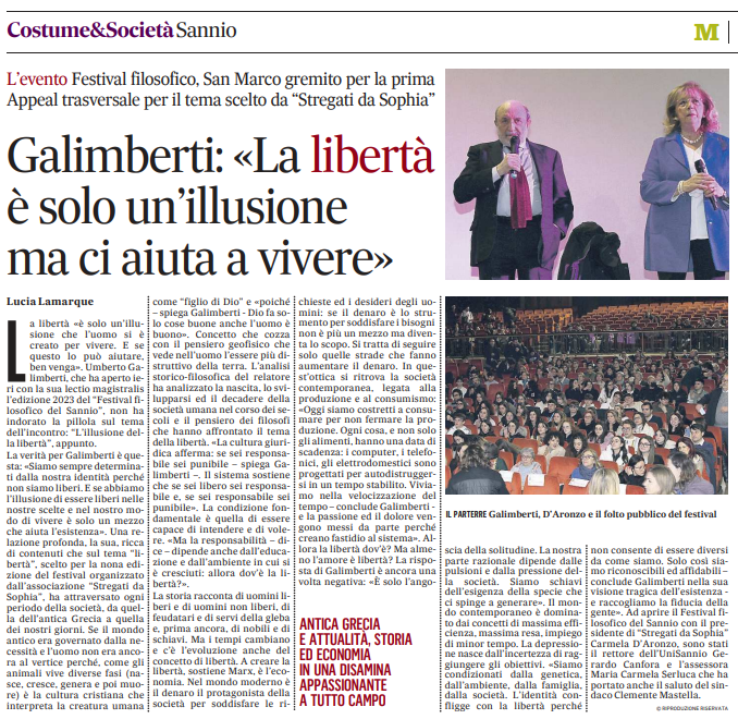 LIbertà, Galimberti “legge” la società e smonta l’illusione