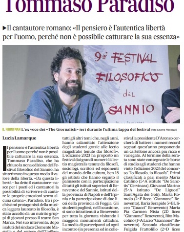 IlMattino – Festival filosofico:si chiude con il bigTommaso Paradiso